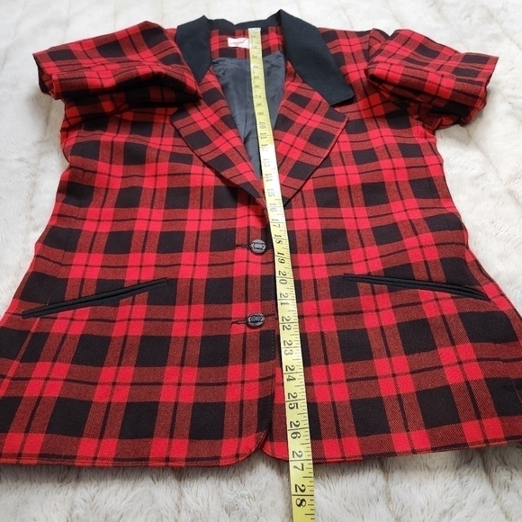 Blazer Vintage Jacket Red Plaid Single breasted pockets Size 8 G.W - Picture 12 of 16